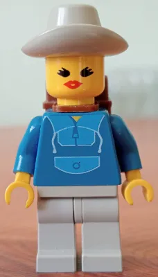 Jogging Suit, Light Gray Legs, Light Gray Cowboy Hat, Backpack, Open Mouth