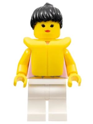 Blue Flowers - White Legs, Black Ponytail Hair, Life Jacket