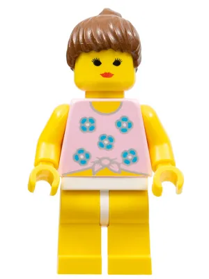 Blue Flowers - Yellow Legs, Brown Ponytail Hair