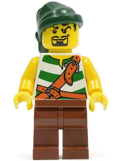 Pirate Green / White Stripes, Reddish Brown Legs, Dark Green Bandana, Goatee