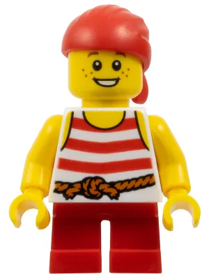 Pirate - Boy, White Tank Top with Red Stripes, Red Short Legs, Red Bandana