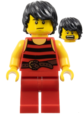 Pirate 7 - Black and Red Stripes, Red Legs, Scared, Brown Crow's Feet