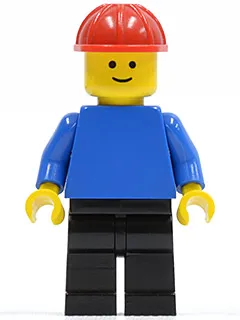 Plain Blue Torso with Blue Arms, Black Legs, Red Construction Helmet