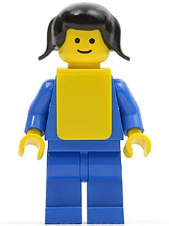 Plain Blue Torso with Blue Arms, Blue Legs, Black Pigtails Hair, Yellow Vest