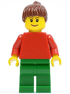 Plain Red Torso with Red Arms, Green Legs, Reddish Brown Ponytail Hair, Eyebrows
