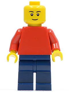 Plain Red Torso with Red Arms, Dark Blue Legs, Black Eyebrows, Thin Grin