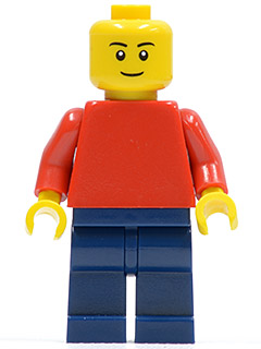 Plain Red Torso with Red Arms, Dark Blue Legs, Black Eyebrows, Thin Grin
