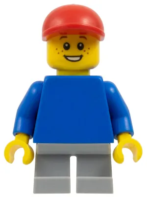 Plain Blue Torso with Blue Arms, Short Light Bluish Gray Legs, Red Cap
