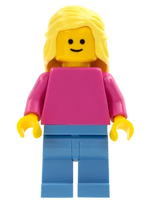 Plain Dark Pink Torso with Dark Pink Arms, Medium Blue Legs, Bright Light Yellow Female Hair Mid-Length
