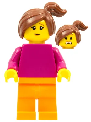 Plain Magenta Torso with Magenta Arms, Orange Legs, Reddish Brown Side Ponytail