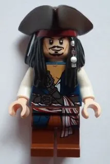 Captain Jack Sparrow - White Shirt, Dark Blue Plain Vest, Tricorne