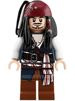 Captain Jack Sparrow - White Shirt, Dark Blue Vest with Filigree, Bandana