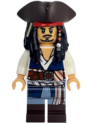 Captain Jack Sparrow - White Shirt, Dark Blue Plain Vest, Dark Brown Boots, Tricorne