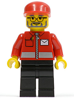 Post Office White Envelope and Stripe, Black Legs, Red Cap, Beard and Glasses