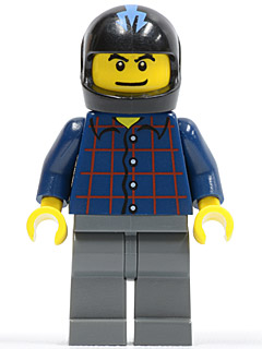 Plaid Button Shirt, Dark Bluish Gray Legs, Black Helmet with Medium Blue Trident (Hot Rod Driver)