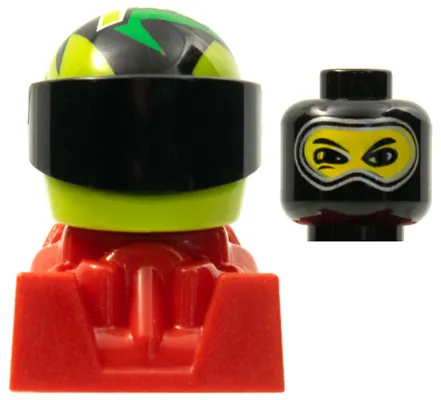 Racer, Black Balaclava, Lime Helmet with Pattern, Red Body