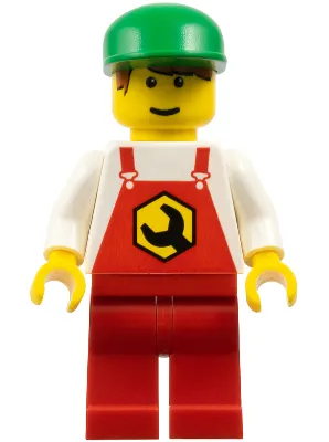 Repair - Overalls Red with Wrench Pattern, Red Legs, Green Cap, Male