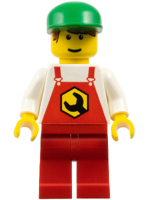 Repair - Overalls Red with Wrench Pattern, Red Legs, Green Cap, Male