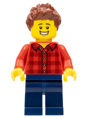 Race Fan - Male, Red Plaid Flannel Shirt, Dark Blue Legs, Reddish Brown Spiked Hair, Open Mouth Smile with Teeth