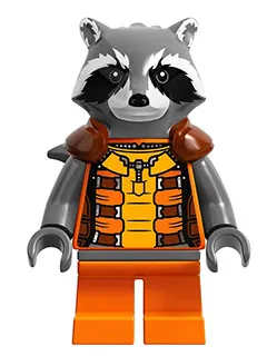 Rocket Raccoon - Orange and Reddish Brown Outfit, Dark Bluish Gray Head