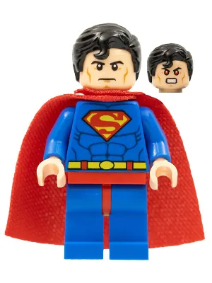 Superman - Blue Suit, Spongy Cape, Hair with Front Curl, Frown / Red Eyes