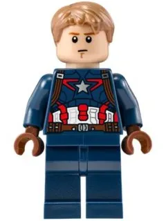 Captain America - Dark Blue Suit with Reddish Brown Belt and Harness, Reddish Brown Hands, Hair, Dark Orange Eyebrows