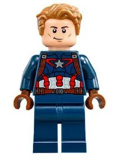 Captain America - Dark Blue Suit with Reddish Brown Belt and Harness, Reddish Brown Hands, Hair, Dark Brown Eyebrows