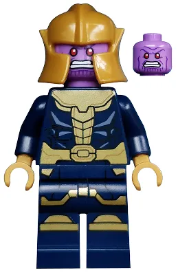 Thanos - Minifigure, Dark Blue and Gold Outfit, Dark Blue Arms, Pearl Gold Hands, Printed Legs