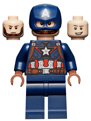 Captain America - Dark Blue Suit with Reddish Brown Belt and Harness, Reddish Brown Hands, Helmet
