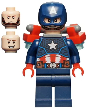 Captain America - Dark Blue Suit with Reddish Brown Belt, Red Hands, Helmet, Jet Pack