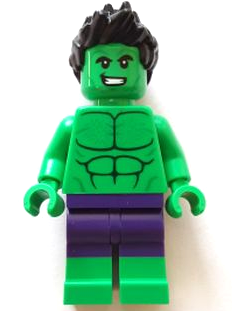 Hulk - Minifigure, Dark Purple Pants, Spiked Hair, Open Mouth Smile / Angry