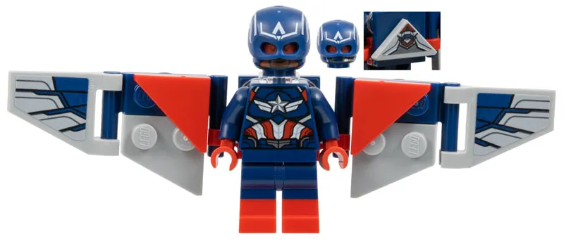 Captain America (Sam Wilson) - Dark Blue Suit, Red Boots, Backpack and Wings with Stickers