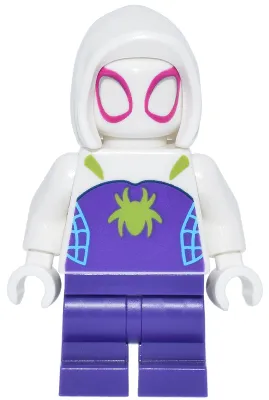 Ghost-Spider (Gwen Stacy) - Dark Purple Medium Legs, White Basic Smooth Hood, Lime Spider Logo