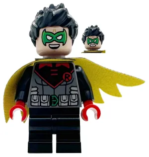 Robin - Green Mask, Red Hands, Black Medium Legs, Scalloped Asymmetrical Cape Black and Yellow Sides