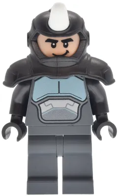 Rhino - Shoulder Armor with White Horn, Dark Bluish Gray Legs