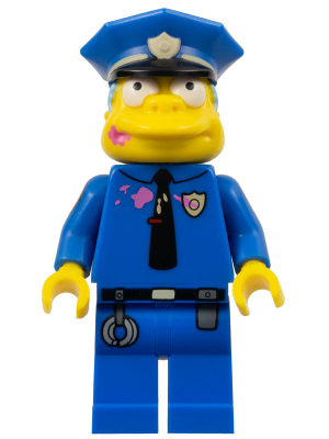 Chief Wiggum with Dark Pink Frosting Splotches on Face and Shirt