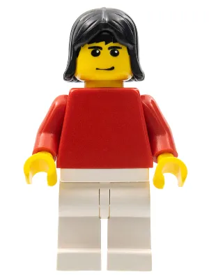 Plain Red Torso with Red Arms, White Legs, Black Female Hair (Soccer Player)