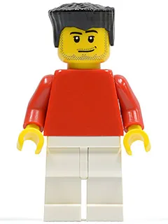 Plain Red Torso with Red Arms, White Legs, Black Flat Top Hair, Smirk and Stubble Beard (Soccer Player)