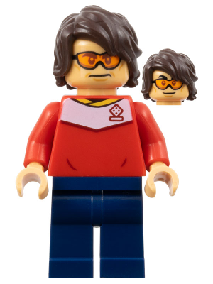 Soccer Spectator - Red Soccer Jersey, Dark Blue Legs, Dark Brown Hair, Orange Glasses