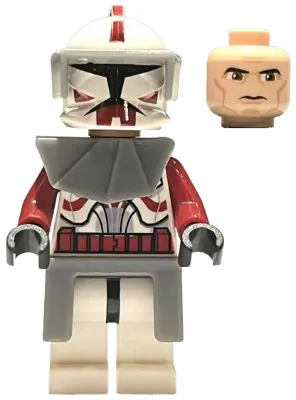 Clone Trooper Commander Fox, Coruscant Guard (Phase 1) - Dark Bluish Gray Visor, Pauldron, and Kama, Large Eyes, with Solid Light Bluish Gray Semicircle above Belt