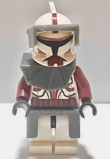 Clone Trooper Commander Fox, Coruscant Guard (Phase 1) - Dark Bluish Gray Visor, Pauldron, and Kama, Large Eyes, without Solid Light Bluish Gray Semicircle above Belt