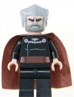 Count Dooku - Light Bluish Gray Swept Back Hair, Reddish Brown Cape, Large Eyes