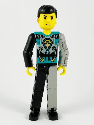 Technic Figure Black/Light Gray Legs, Dark Turquoise Torso with Yellow, Black, Silver Pattern, Light Gray Mechanical Left Arm (4114660)
