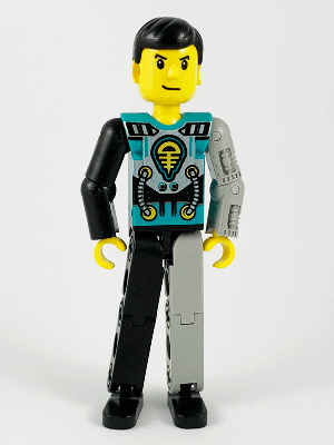 Technic Figure Black/Light Gray Legs, Dark Turquoise Torso with Yellow, Black, Silver Pattern, Light Gray Mechanical Left Arm (4114660)