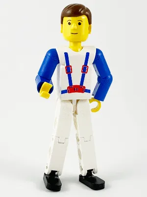 Technic Figure White Legs, White Top with Blue Suspenders Pattern, Blue Arms