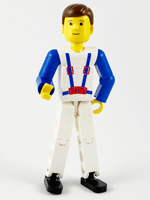 Technic Figure White Legs, White Top with Blue Suspenders Pattern, Blue Arms