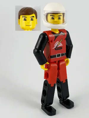 Technic Figure Red/Black Legs, Red Top, Brown Hair (Fireman), White Helmet