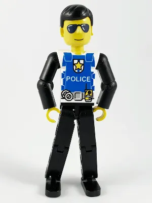 Technic Figure Black Legs, White Top with Police Logo, Black Arms (4119034)