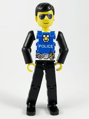 Technic Figure Black Legs, White Top with Police Logo, Black Arms (4119034)
