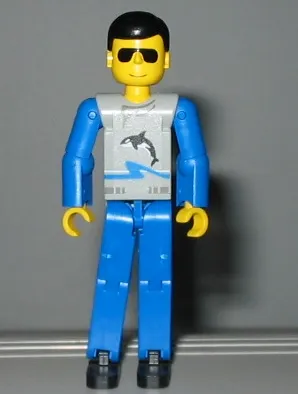 Technic Figure Blue Legs, Light Gray Top with Orca Pattern, Blue Arms